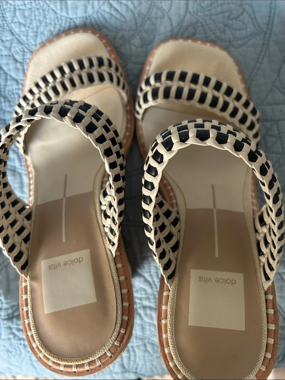 Dolce Vita Black and Beige Braided Platform Sandals